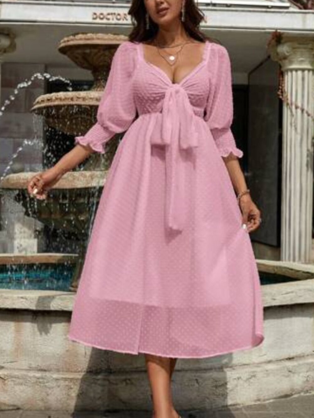 SHEIN Clasi Swiss Dot Midi Dress